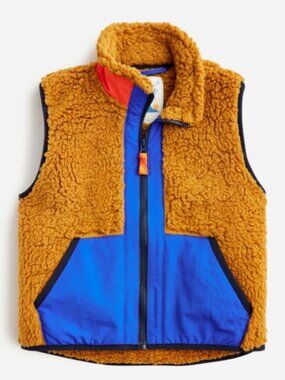 J. Crew Kids' Colorblock Full Zip Sherpa Fleece Vest Outdoor Gorpcore Size M 8-9